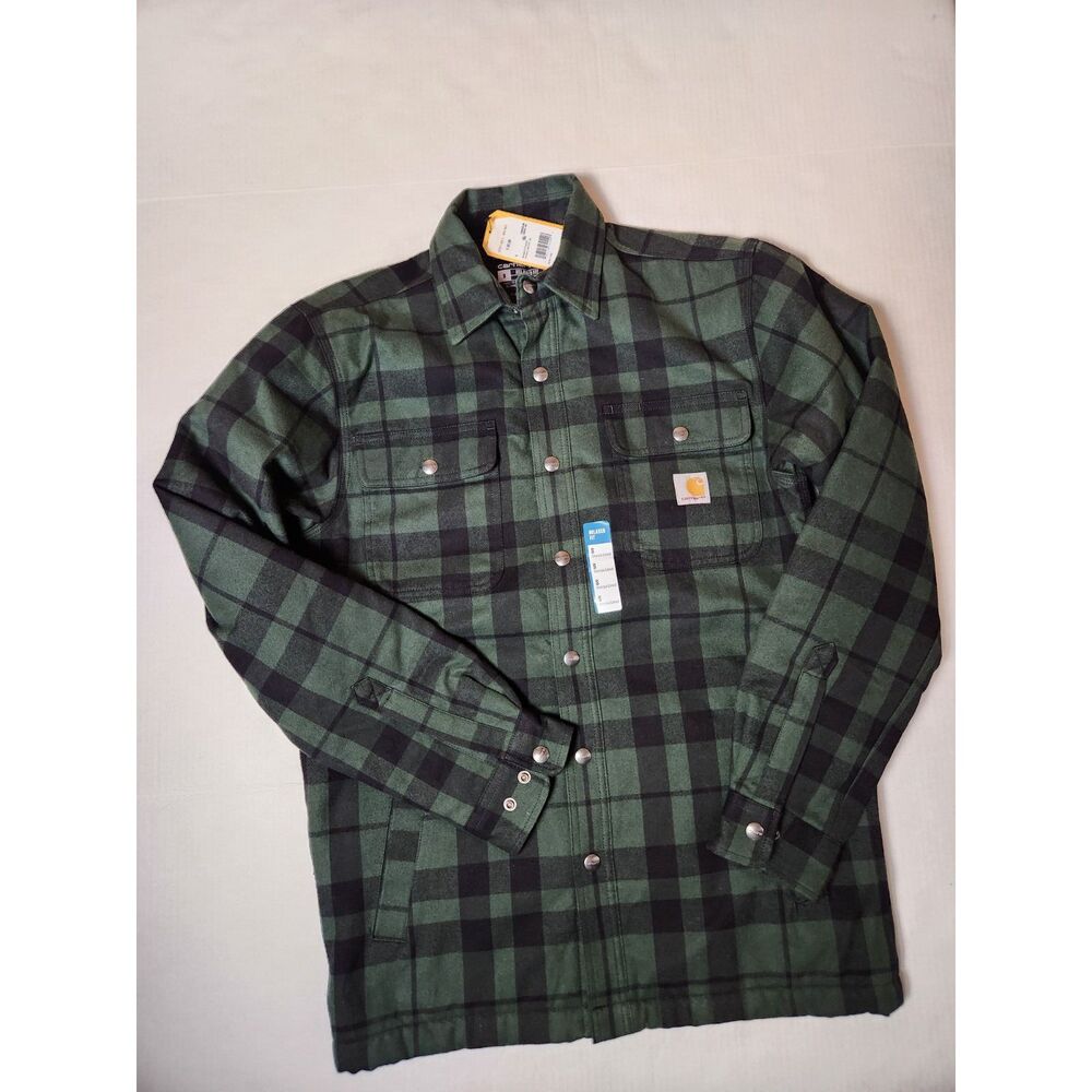 Carhartt Flannel Sherpa Lined Shirt Jacket Men’s Small Green Plaid